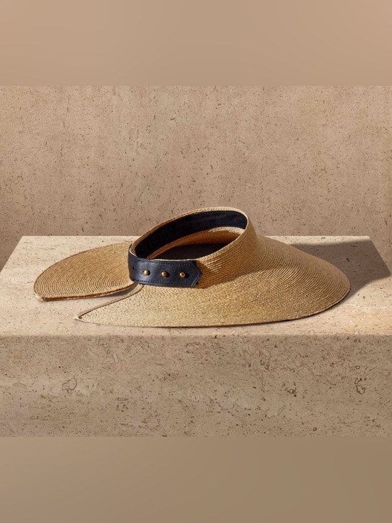 Janessa Leone Accessories - Janessa Leone Birdie Visor Sun Hat Natural Raffia Visor with Black Leather Trim
